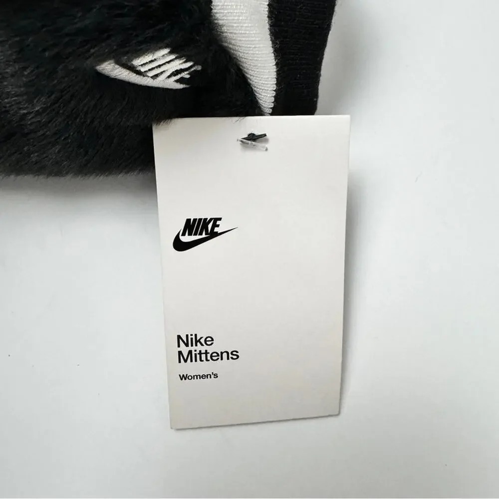 Nike Women's Cold Weather Winter Logo Black & White Faux Fur Mittens  Sz XS